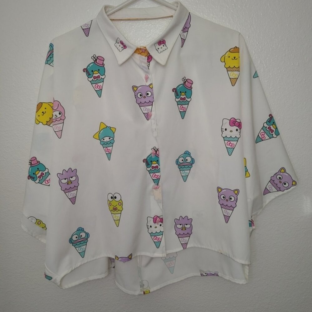 Black Heart Women's Hello Kitty & Friends Print Kimono Sleeves Crop top Sz S - M